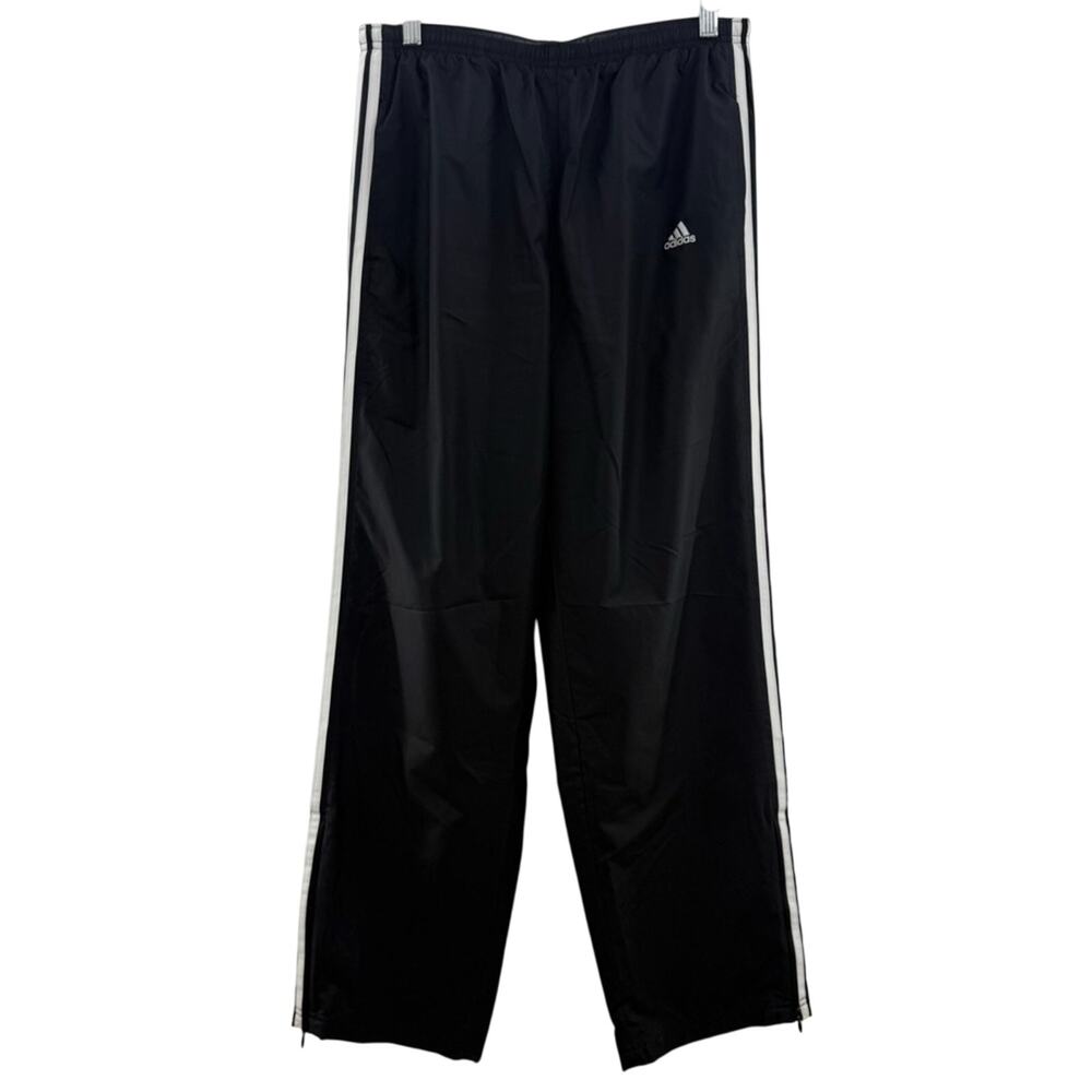 Adidas Vintage 2005 3 Stripe Black Polyester Lined Straight Leg Track Pants M
